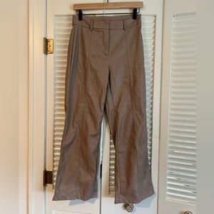 7 For All Mankind Cropped Pants Small Beige Faux Leather Straight Leg Trouser